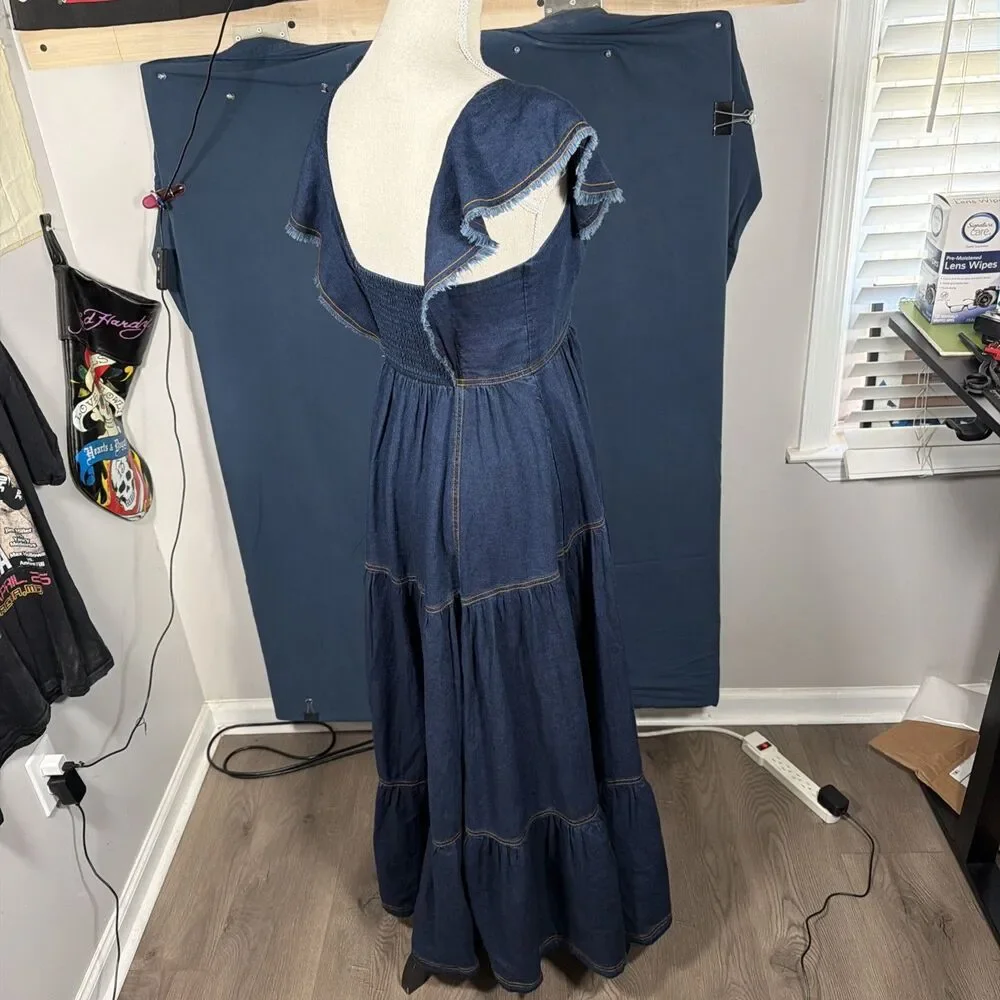 Anthropologie Pilcro Sweetheart Flutter-Sleeve Denim Buttondown Dress Size Small - Picture 6 of 8